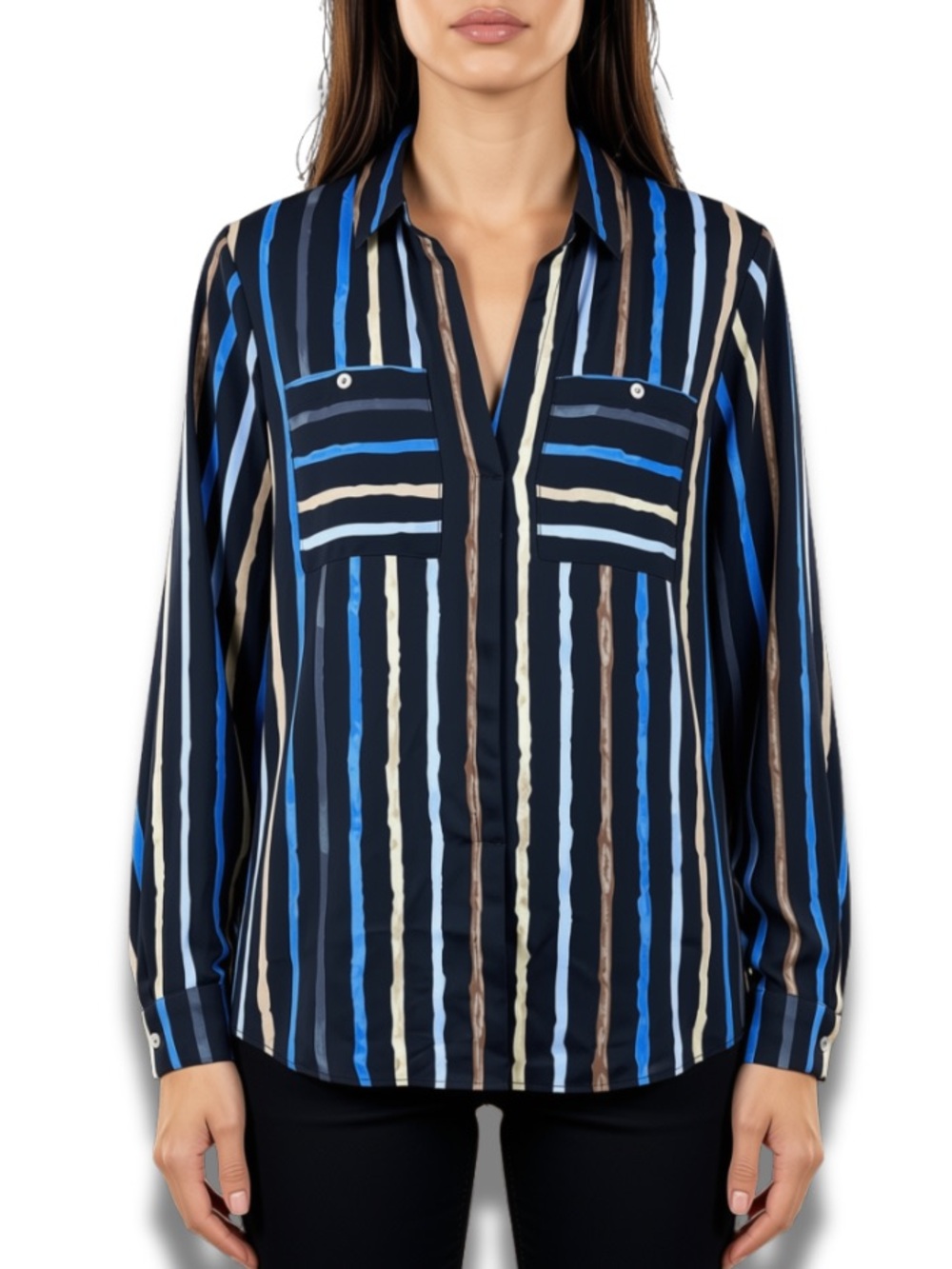 Nic + Zoe Painted Stripe Onyx Pullover Blouse Size Small